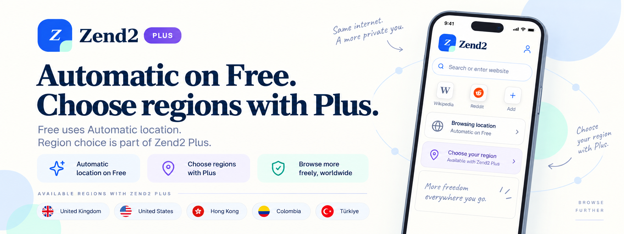 Zend2 Plus: Automatic location on Free, choose a browsing region with Plus